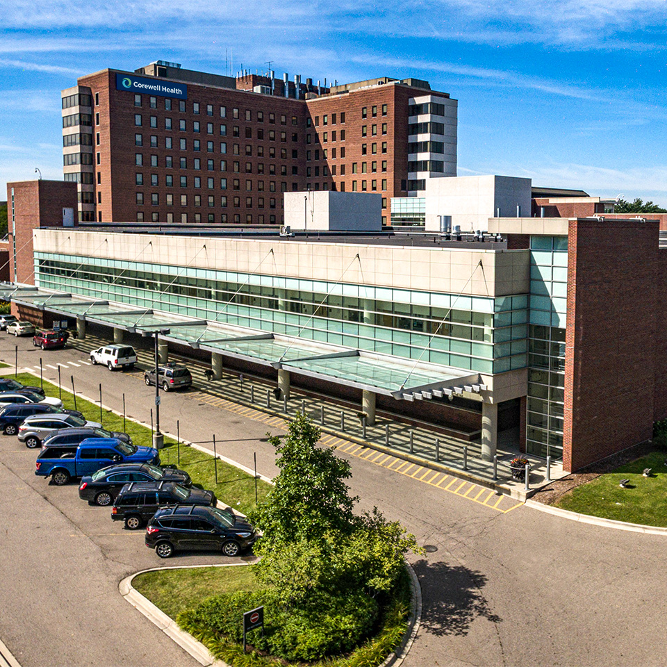 Exterior of Corewell Health Dearborn Hospital