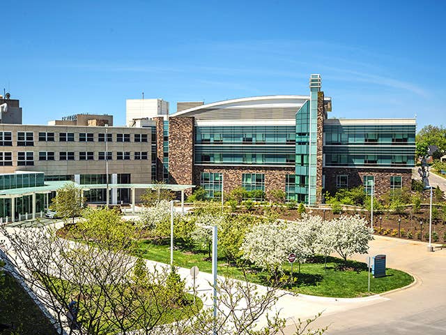 main entrance show of the exterior of the Corewell Health Lakeland Hospital