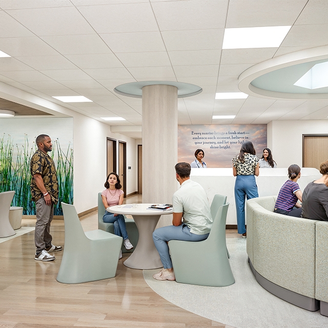Sitting area with patients in a behavioral health center.