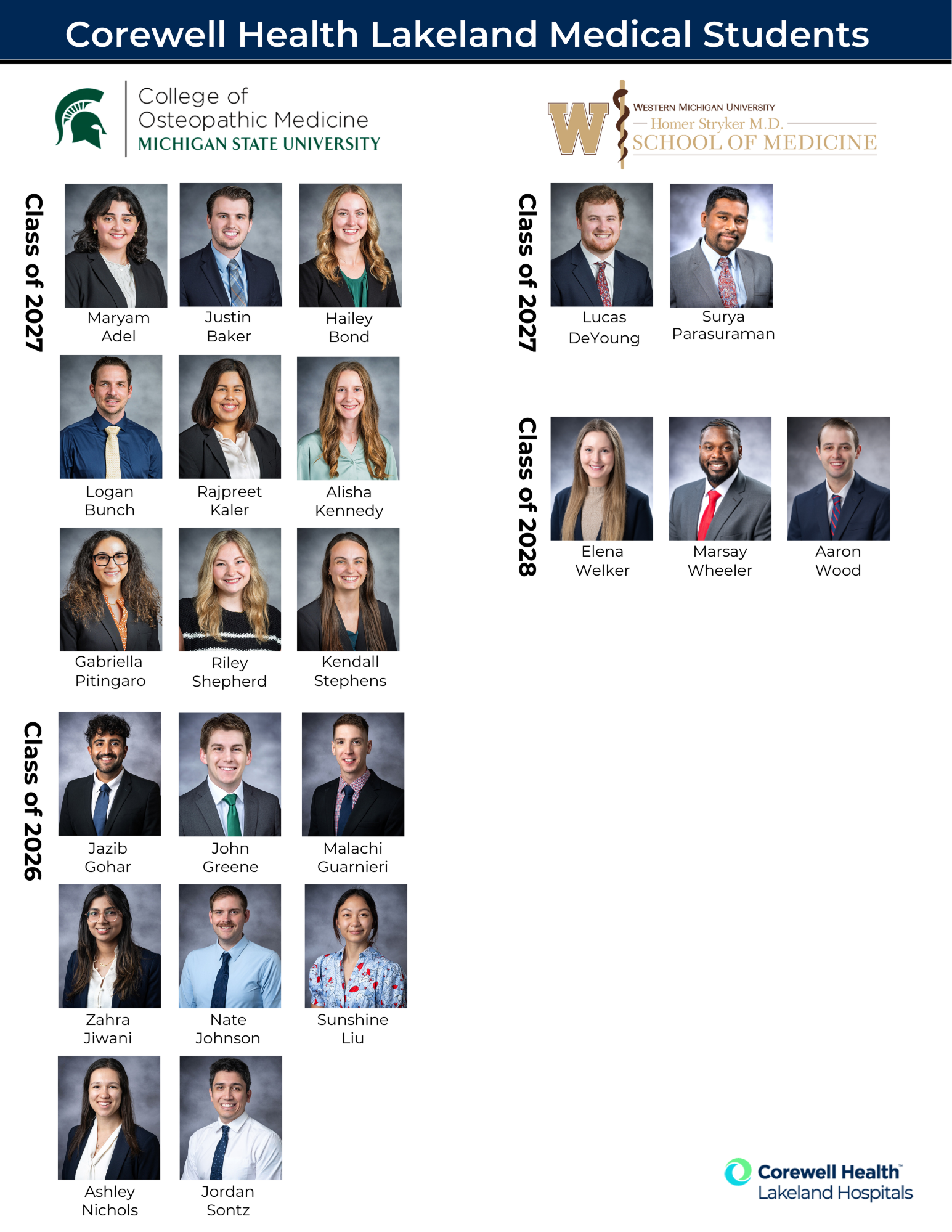 flyer with student names and photos for 2026 and 2027