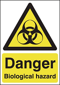Placa de aviso que significa risco biológico