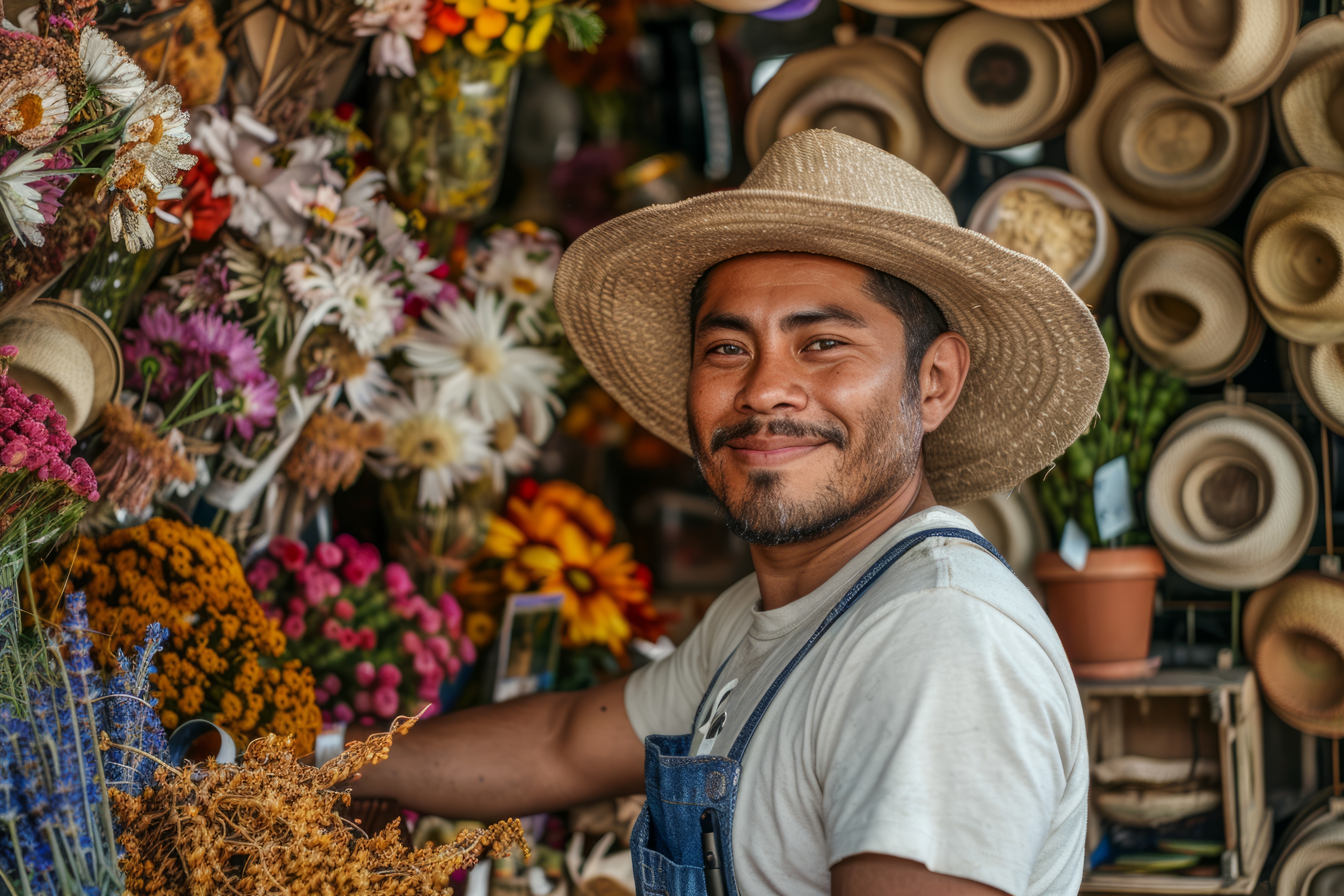retrato-de-um-homem-trabalhando-em-uma-loja-de-flores-na colômbia