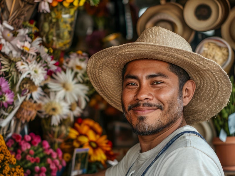 retrato-de-um-homem-trabalhando-em-uma-loja-de-flores-na colômbia
