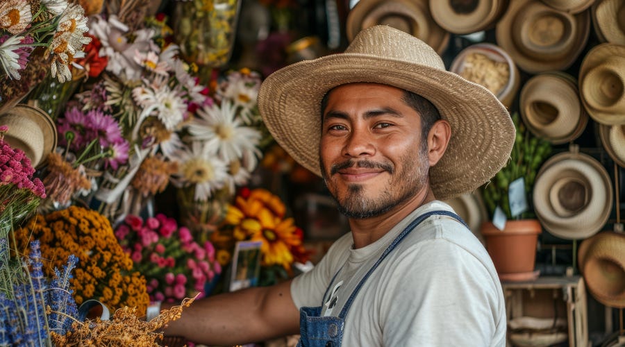 retrato-de-um-homem-trabalhando-em-uma-loja-de-flores-na colômbia