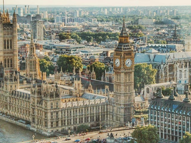 Vista aérea de Londres para estudantes de intercâmbio.