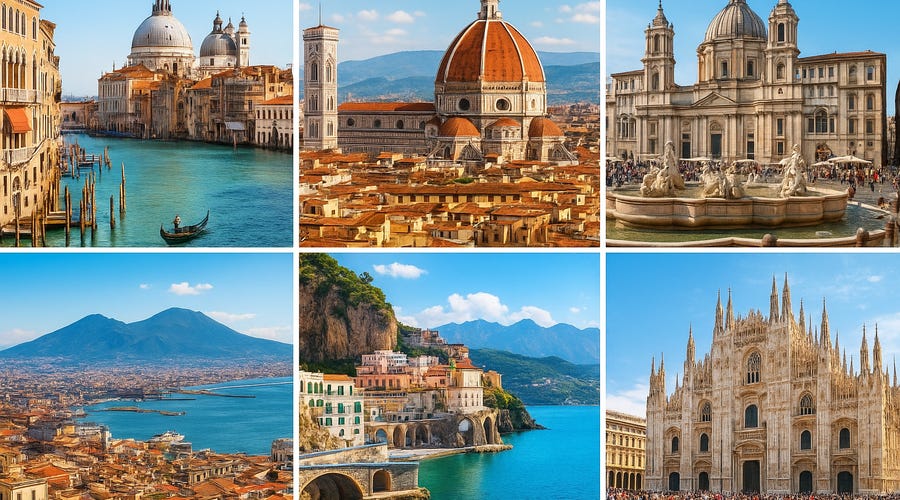 Colagem das cidades da Itália