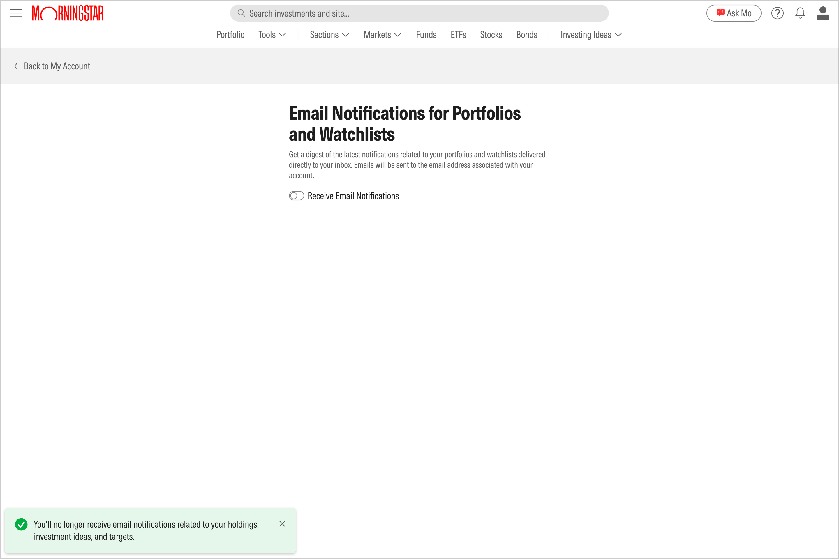 Email notifications | Help | Morningstar