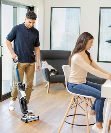 CrossWave HF3 Wet Dry Vac mopping hard flooring in living area    