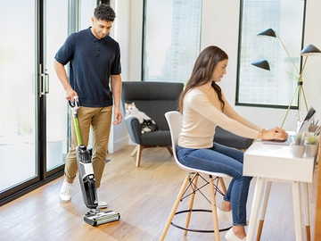 CrossWave HF3 Wet Dry Vac mopping hard flooring in living area    