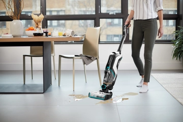 CrossWave Cordless Max mopping wet spill on tile flooring. 