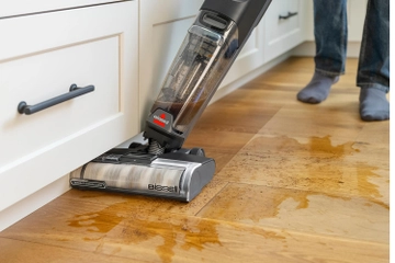 CrossWave Edge vacuuming and mopping spill on sealed hard wood floors