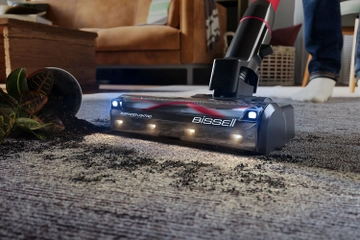 PowerClean FurGuard vacuuming pet hair and debris from carpet
