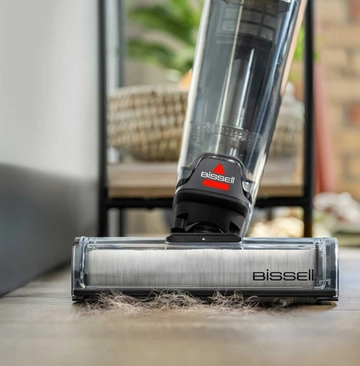 CrossWave OmniForce All-in-One Multi-Surface Cleaner vacuuming pet hair from hard flooring