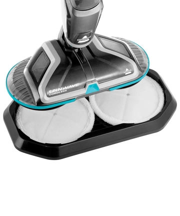 Mop Pads sitting inside storage try for SpinWave Cordless Spin Mop