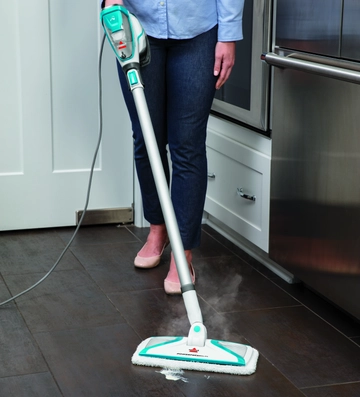 PowerFresh Slim 3-in-1 Steam Mop Steaming Spill on hard flooring. 