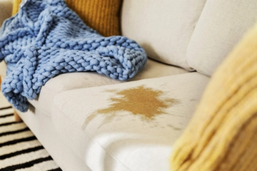 Spilled coffee on couch cushion