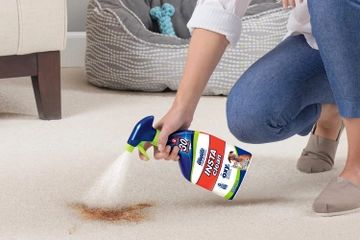 Spaying Woolite Instaclean on stain on carpet