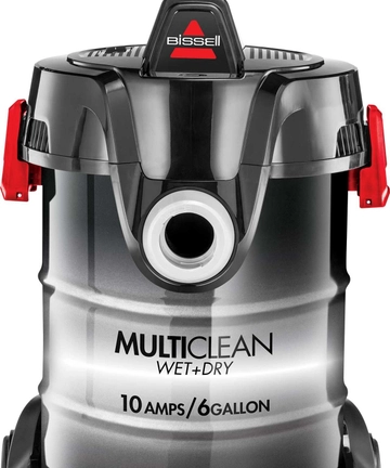Front of MultiClean Wet Dry Vac with 10 amps and 6 gallon graphic