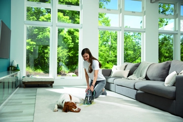 Pet Stain Eraser PowerBrush cleaning up pet mess off of carpet.