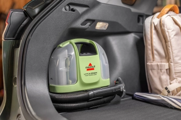 Little Green Mini stored in back of automobile