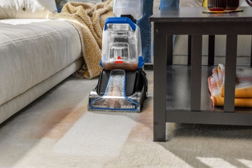 TurboClean PowerBrush Deep Cleaning High Traffic carpet in between couch and table