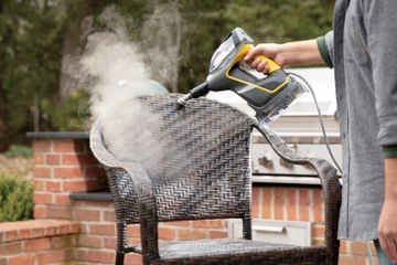 Using PowerSteamer to steam clean wicker patio chair