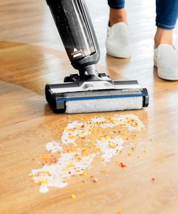 CrossWave HF3 Wet Dry Vac mopping spilled milk and cereal from hard flooring