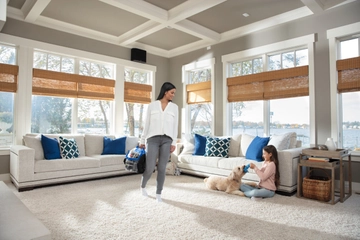 Carrying Little Green Pet Pro Portable Carpet Cleaner across living area. 