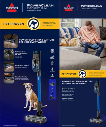 Nick with dog on BISSELL PowerClean Stick Vac Box