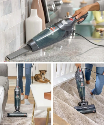 Featherweight Stick Vac vacuuming various surfaces 