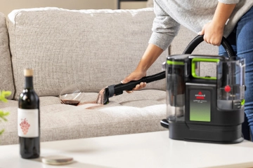 Using Little Green Pet Max with SmartMix to clean wine stain from couch cushion