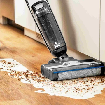 CrossWave HF3 Wet Dry Vac Vacuuming and Mopping up spill in kitchen area 