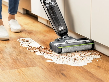 CrossWave HF3 Wet Dry Vac Vacuuming and Mopping up spill in kitchen area 