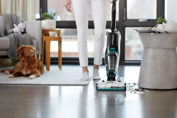 CrossWave Cordless Max Vacuuming and Mopping Wet Spill on hard flooring.