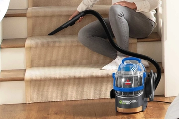 Using Little Green Pet Pro with Crevice Tool to Deep clean stairs. 