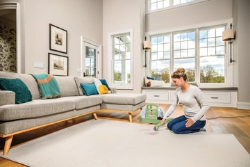 Using Little Green Portable Carpet Cleaner to clean stain on area rug.