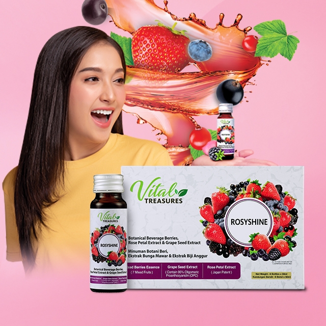 VITAL TREASURES ROSYSHINE Botanical Beverage Berries, Rose Petal Extract &  Grape Seed Extract, Essential/Core, Vitamins and Supplements, Health, Categories