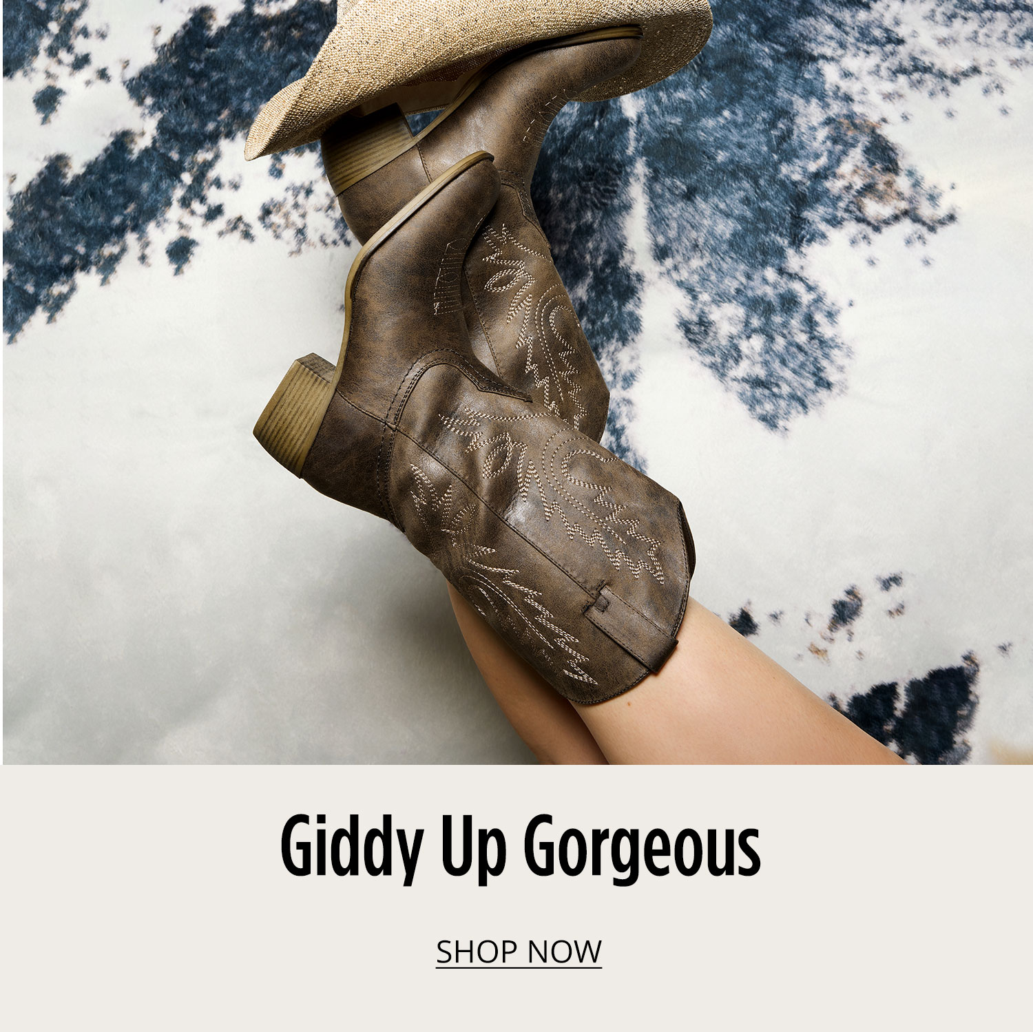 Stylish women's western boots with text saying Giddy-up Gorgeous