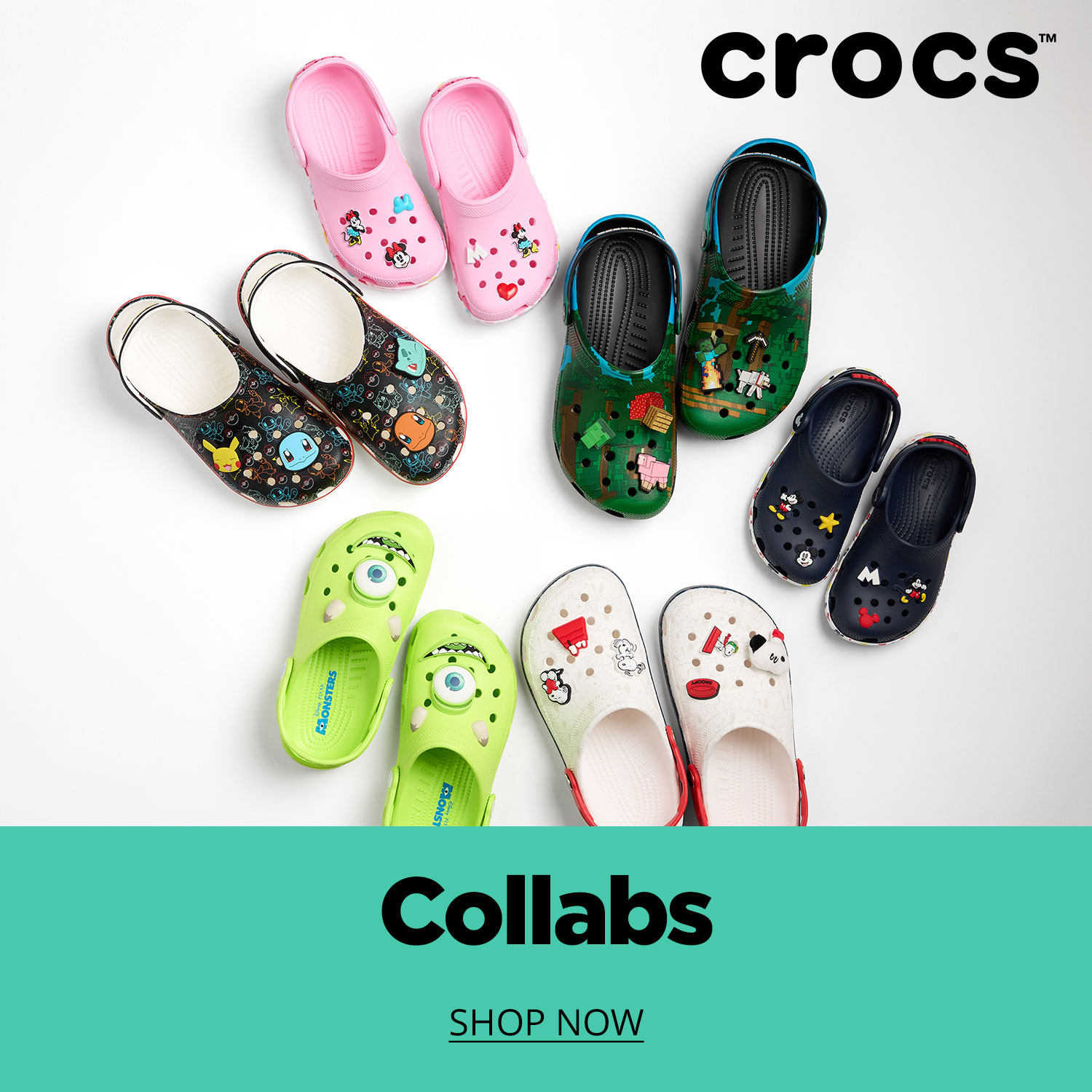 Selection of collaboration themed Crocs clogs
