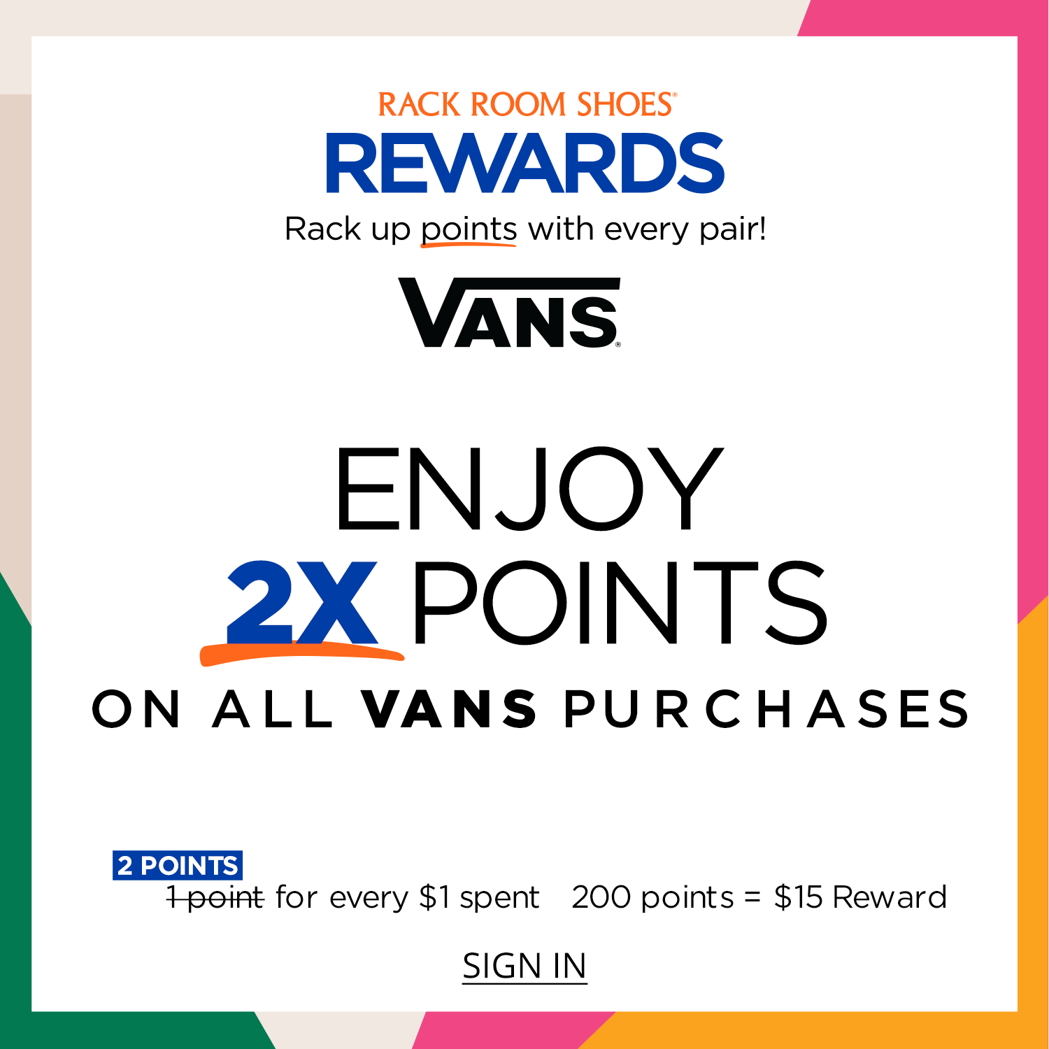 Rewards 2x Points Vans