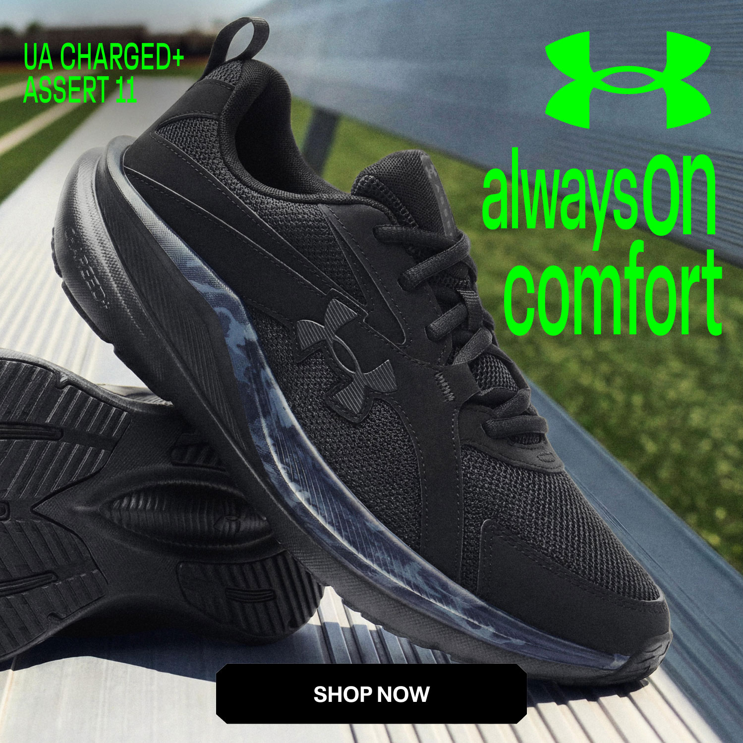 A black pair of Under Armour performance running sneakers			