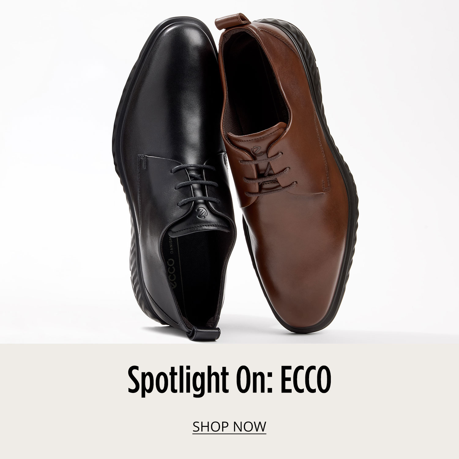 Men's ECCO dress shoes leaned against each other