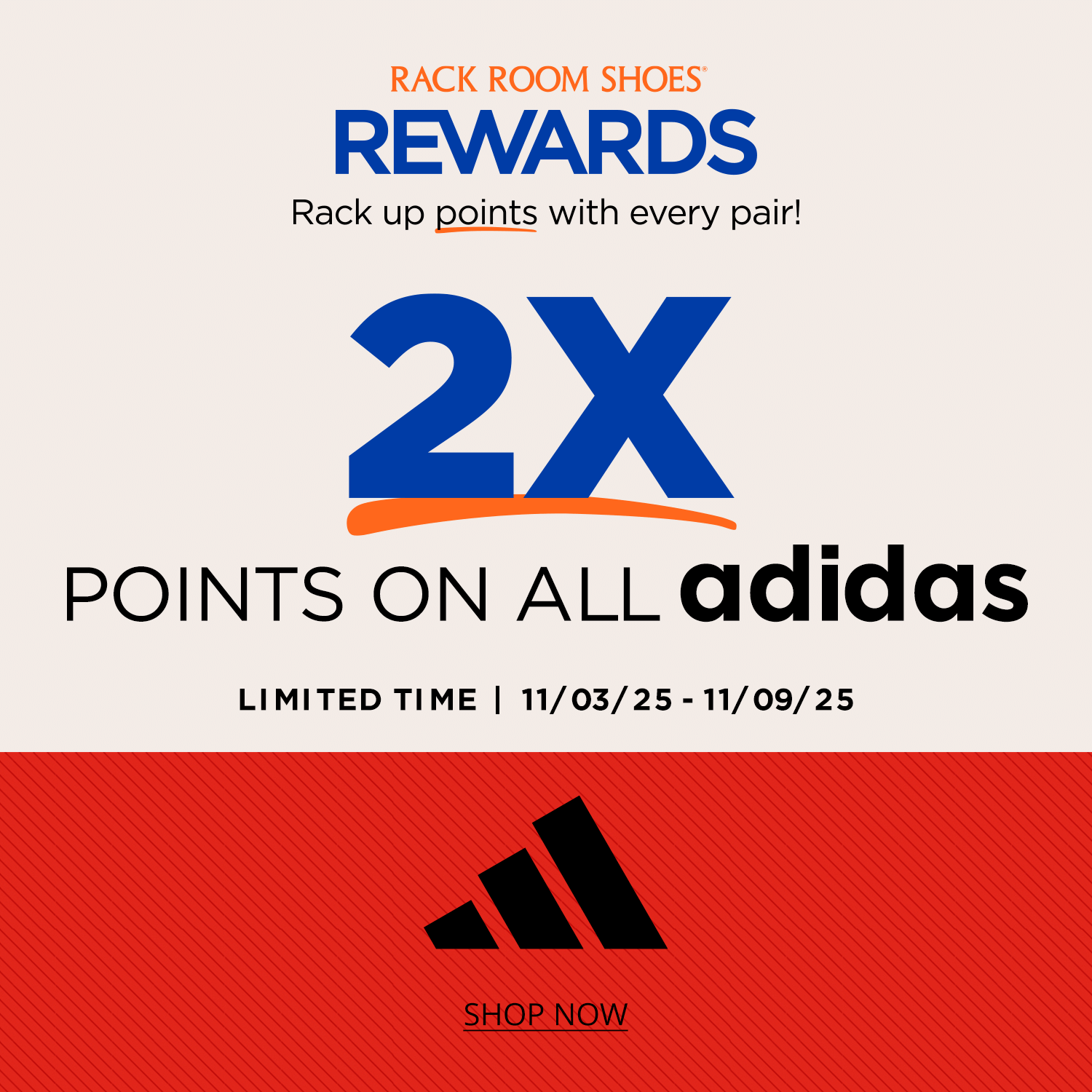 Rack Room Shoes Rewards. Rack up points with every pair. Shop to earn $15 rewards, bonus points to earn faster, free shipping on every order and a $10 reward for your birthday. Join now.