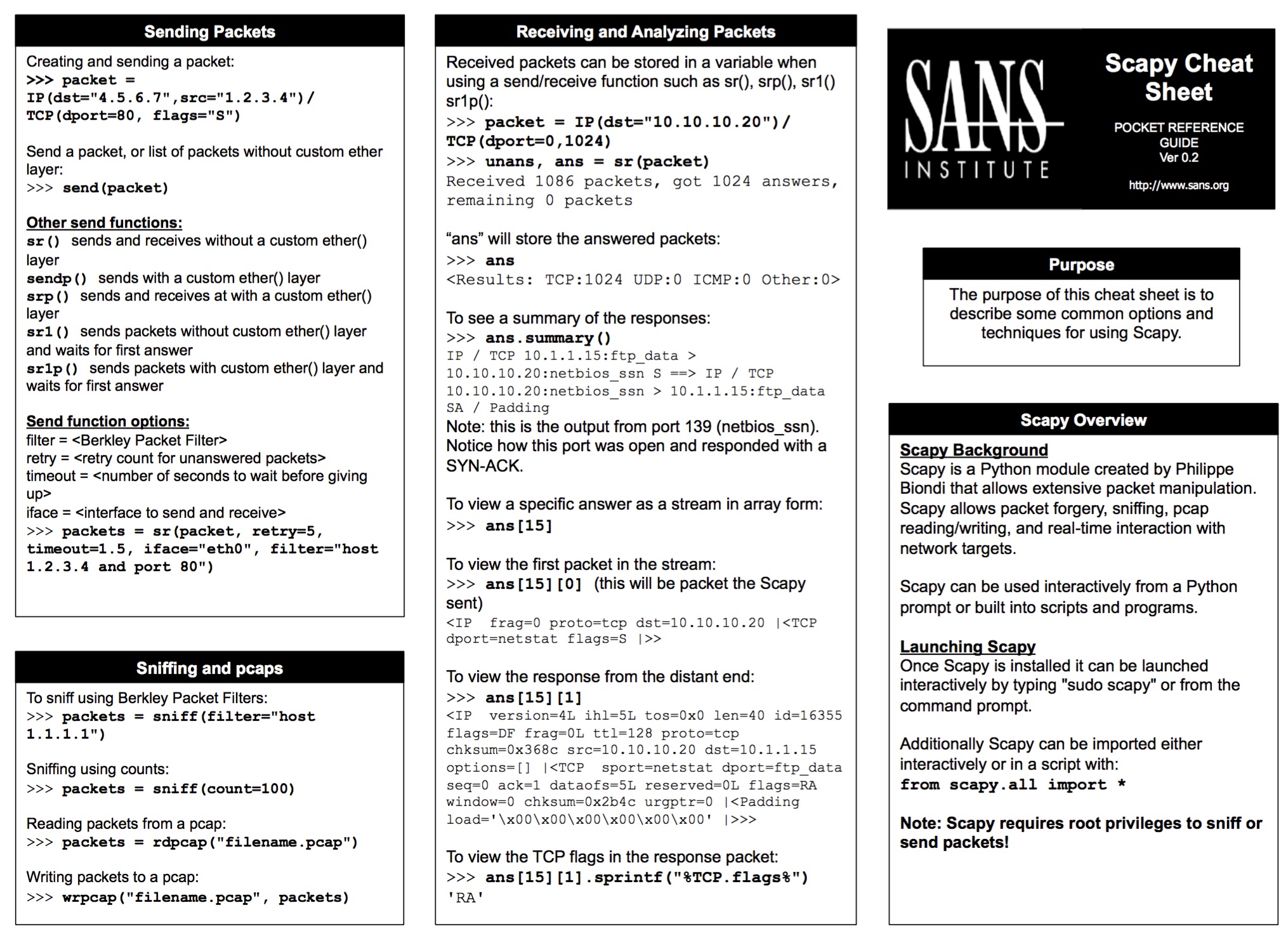 SANS Penetration Testing | SANS Pen Test Cheat Sheet: Scapy | SANS 