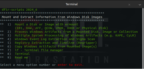 Figure 4: Siftgrab menu after Docker install on SANS SIFT