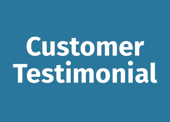Customer Testimonial on a blue background