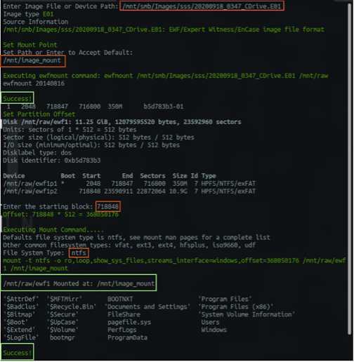 Figure 3: ermount with highlighted inputs and results