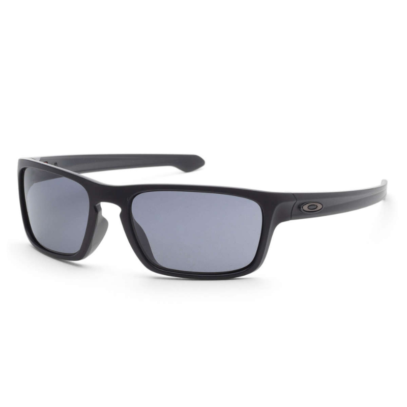 Black rectangular sunglasses with dark lenses and a small logo on the arms.