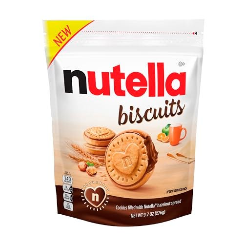 A bag of Nutella Biscuits, with cookies filled with Nutella hazelnut spread, net weight 9.7 oz (276g), marked as new by Ferrero.
