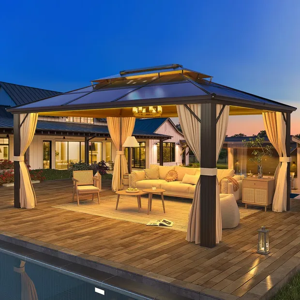 13' Hard-Top Pavilion with Curtains $499